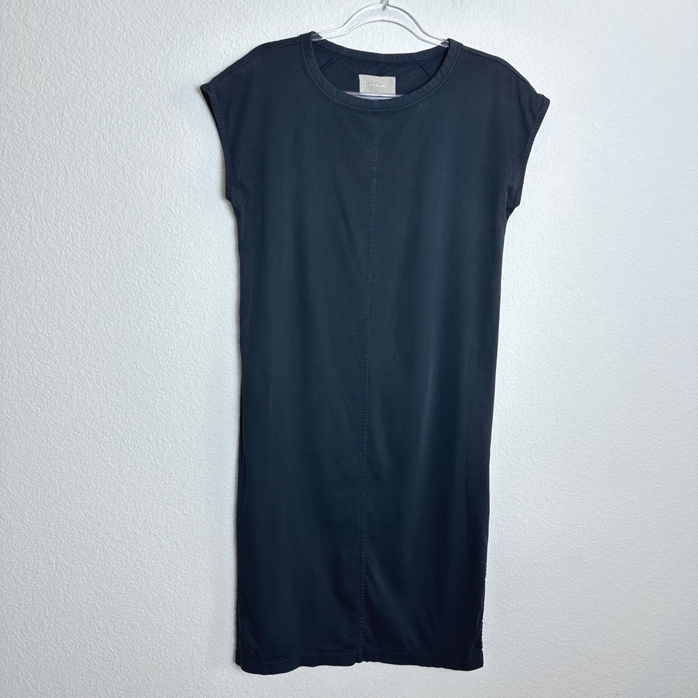 Everlane Black Cotton Crew Neck Sleeveless Midi T-Shirt Dress Side Slit
Small